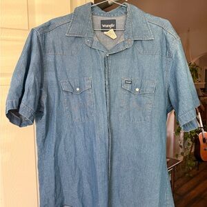 Wrangler Light Blue Denim Button-Up Shirt